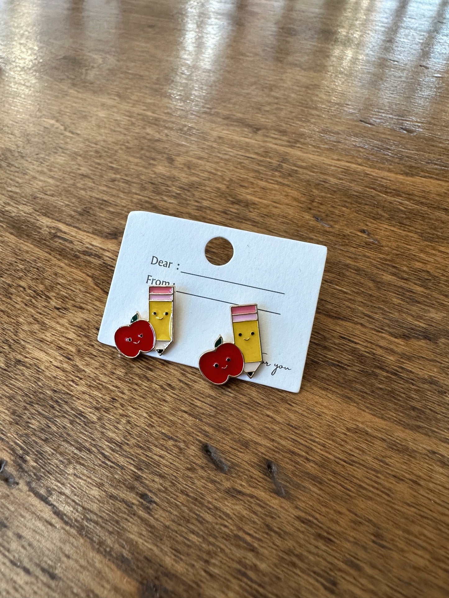Smiley Apple & Pencil Studs